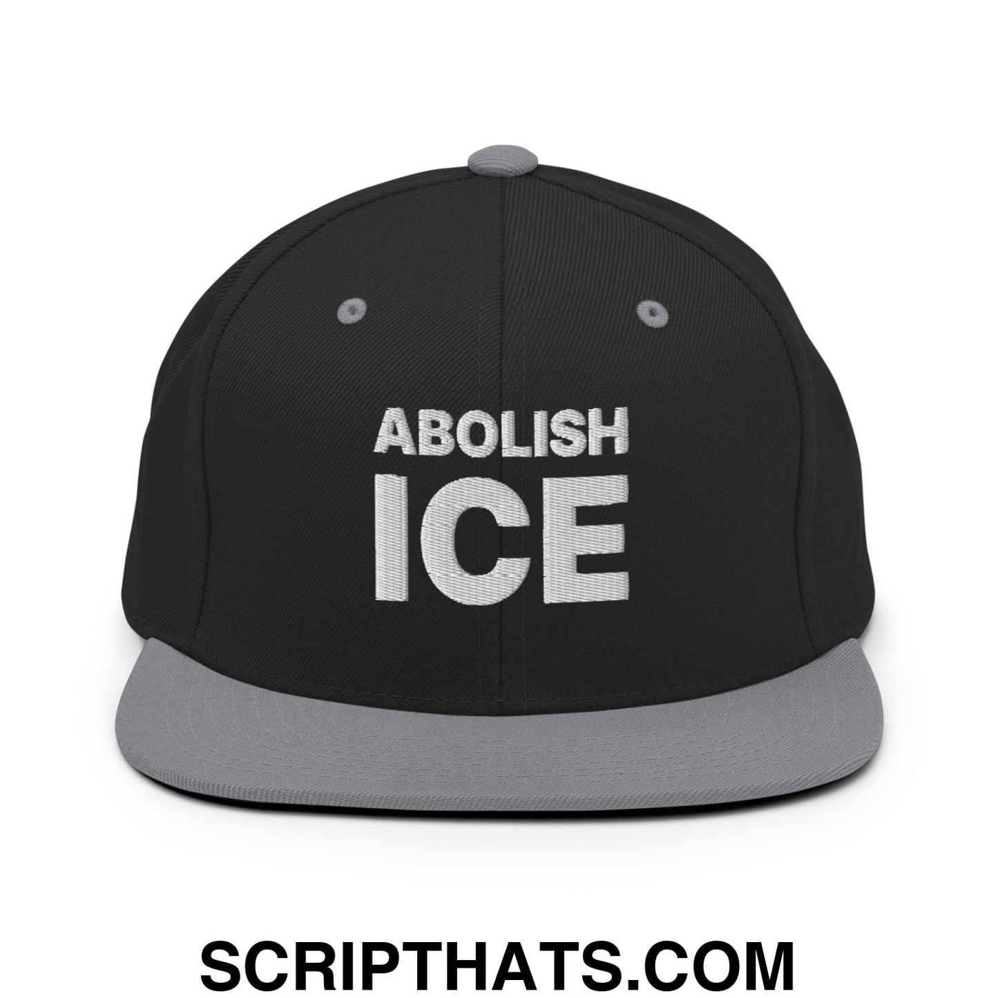 Abolish ICE Embroidered Flat Bill Brim Snapback Hat Black Silver