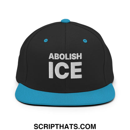 Abolish ICE Embroidered Flat Bill Brim Snapback Hat Black Teal