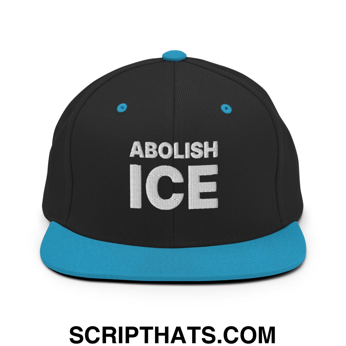 Abolish ICE Embroidered Flat Bill Brim Snapback Hat Black Teal