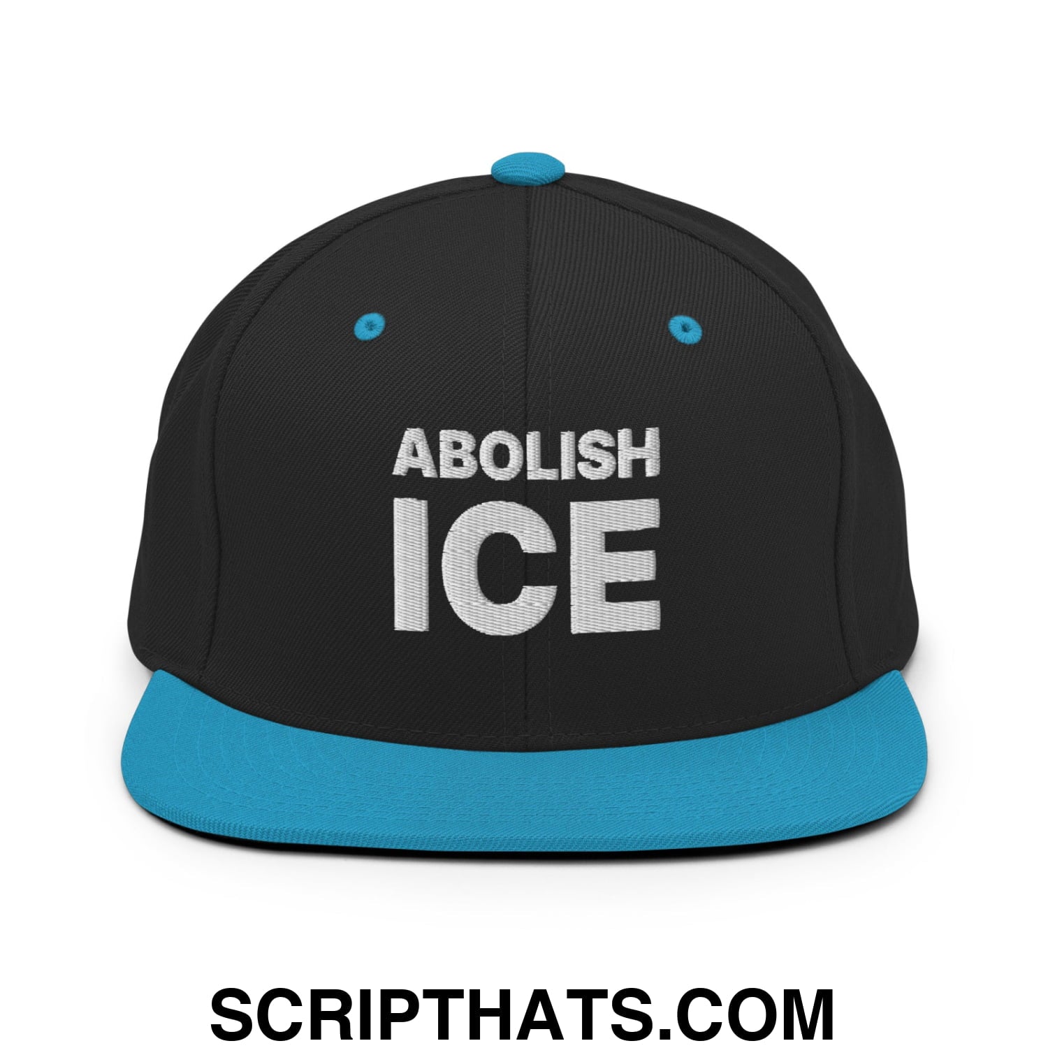 Abolish ICE Embroidered Flat Bill Brim Snapback Hat Black Teal