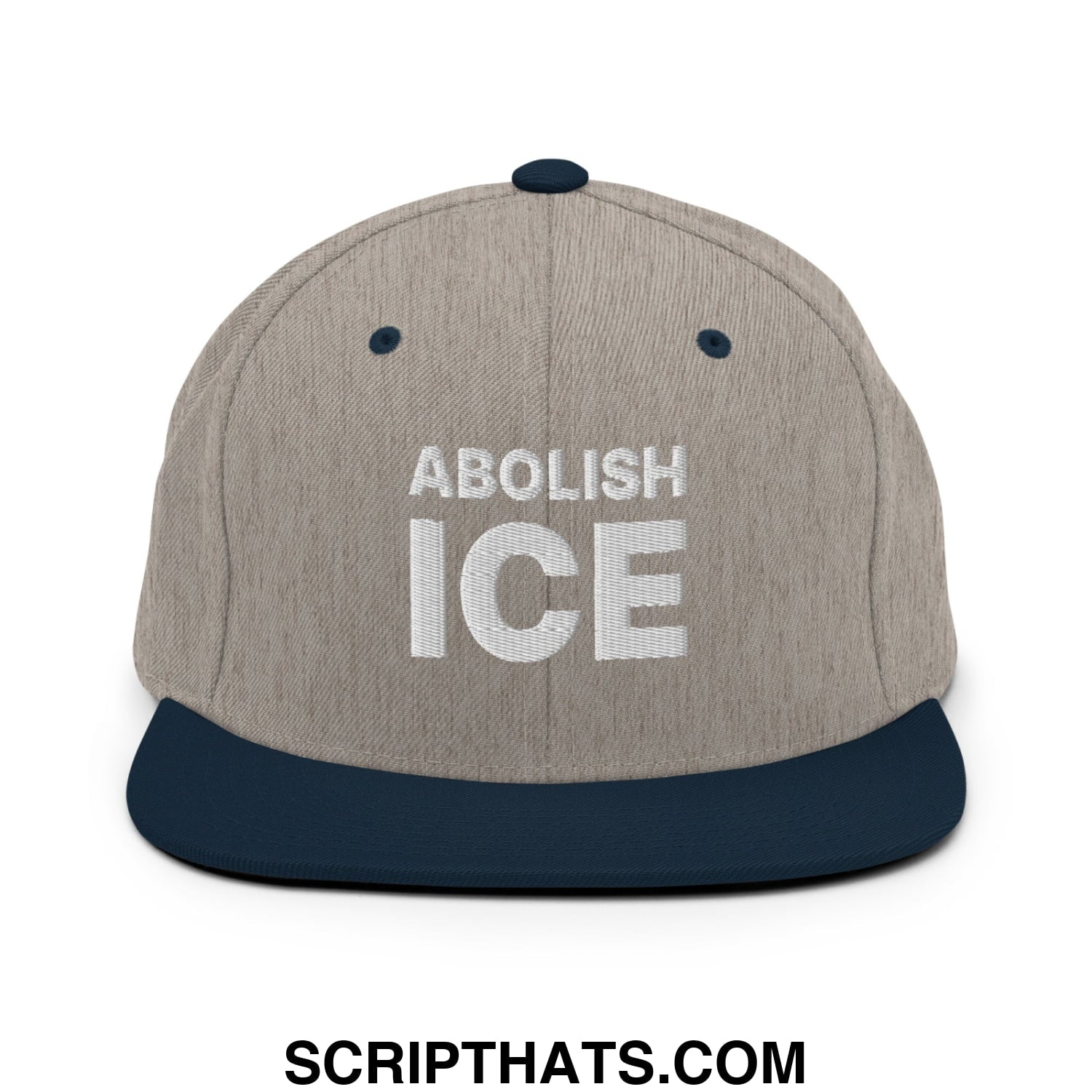 Abolish ICE Embroidered Flat Bill Brim Snapback Hat Heather Grey Navy