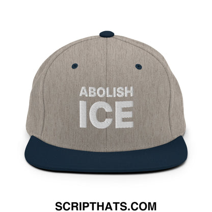 Abolish ICE Embroidered Flat Bill Brim Snapback Hat Heather Grey Navy