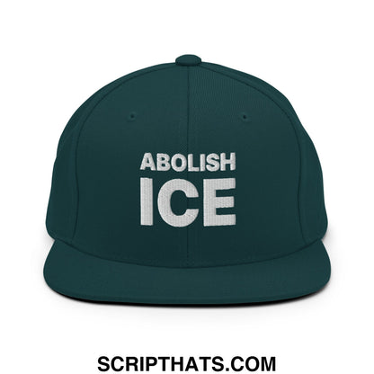 Abolish ICE Embroidered Flat Bill Brim Snapback Hat Spruce