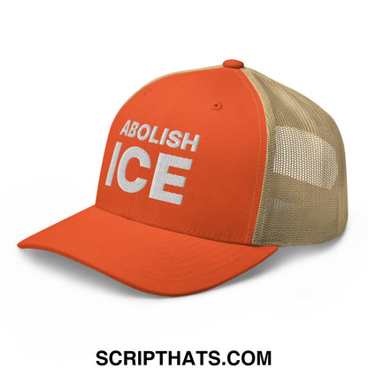 Abolish ICE Embroidered Mesh Trucker Hat Rustic Orange Khaki