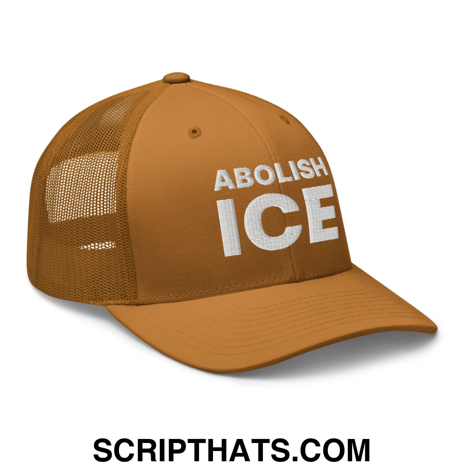 Abolish ICE Embroidered Mesh Trucker Hat Caramel