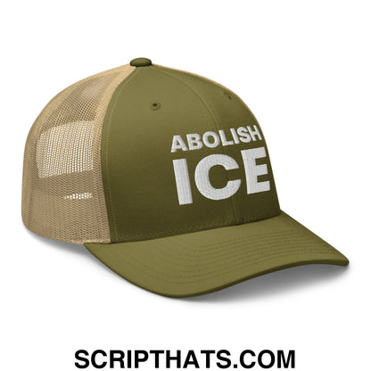 Abolish ICE Embroidered Mesh Trucker Hat Moss Khaki