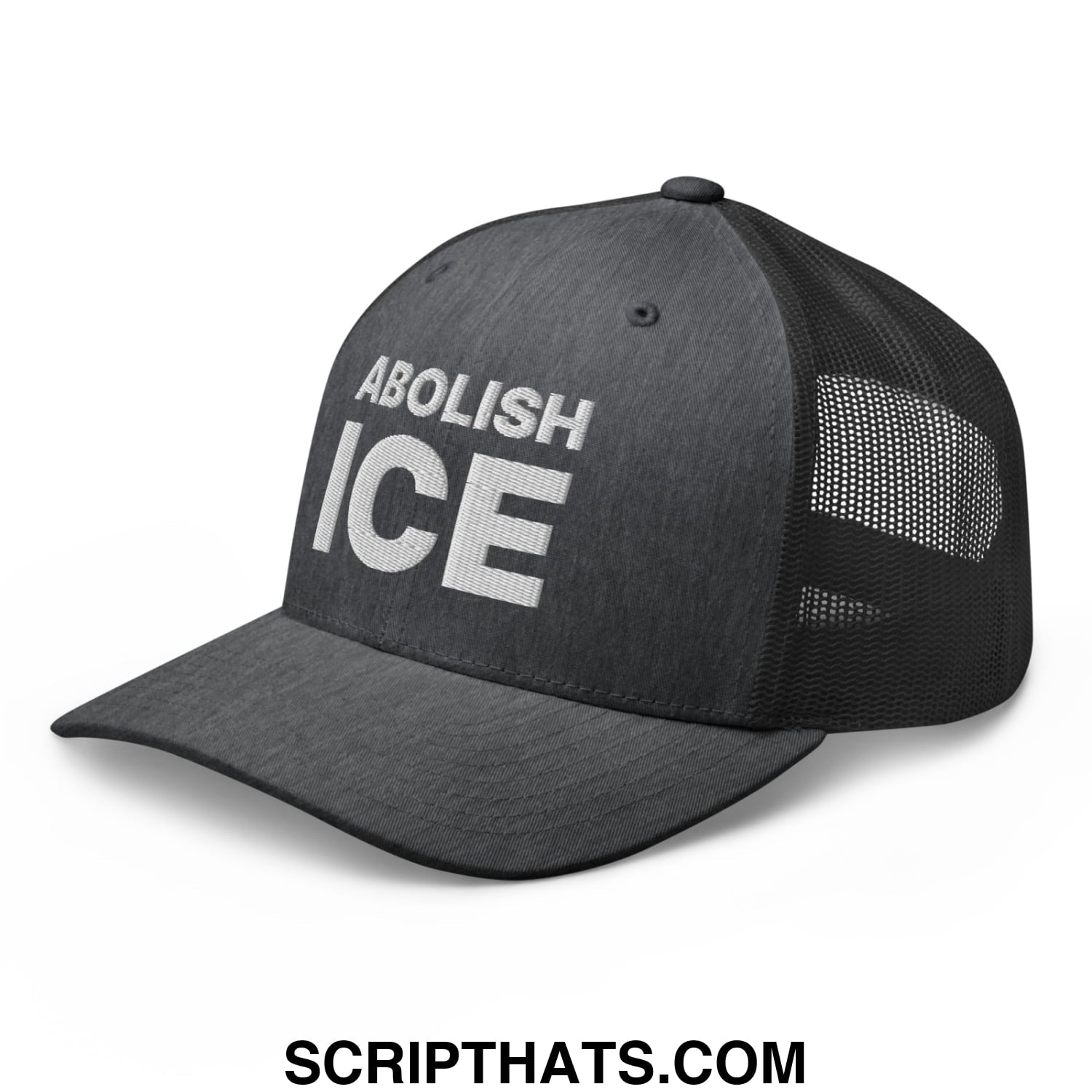 Abolish ICE Embroidered Mesh Trucker Hat Dark Heather Gray