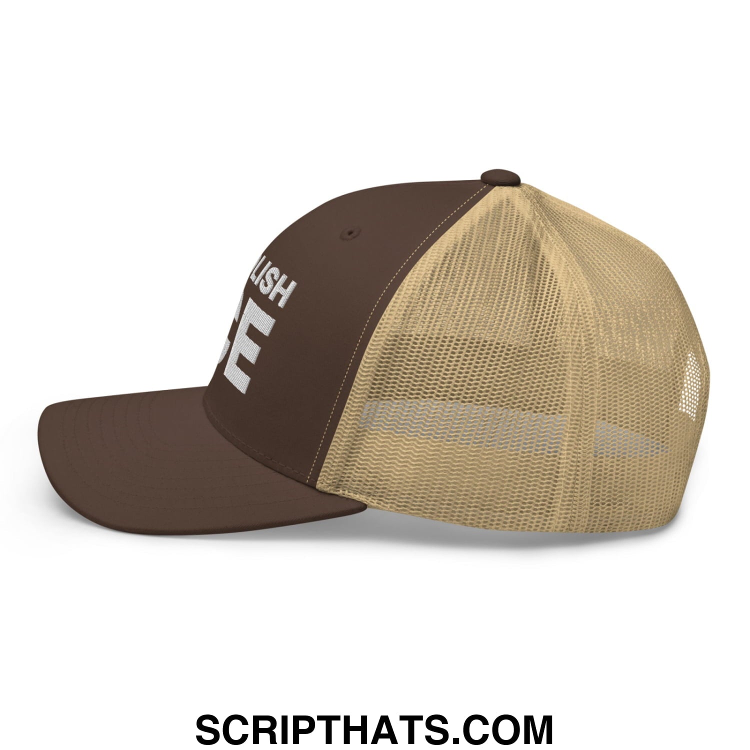 Abolish ICE Embroidered Mesh Trucker Hat Brown Khaki