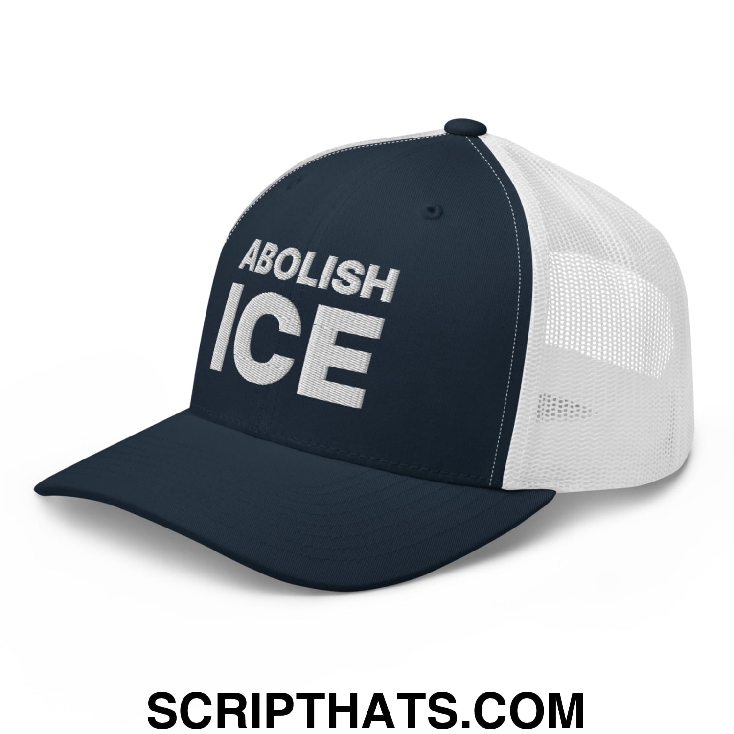 Abolish ICE Embroidered Mesh Trucker Hat Navy White