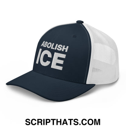 Abolish ICE Embroidered Mesh Trucker Hat Navy White