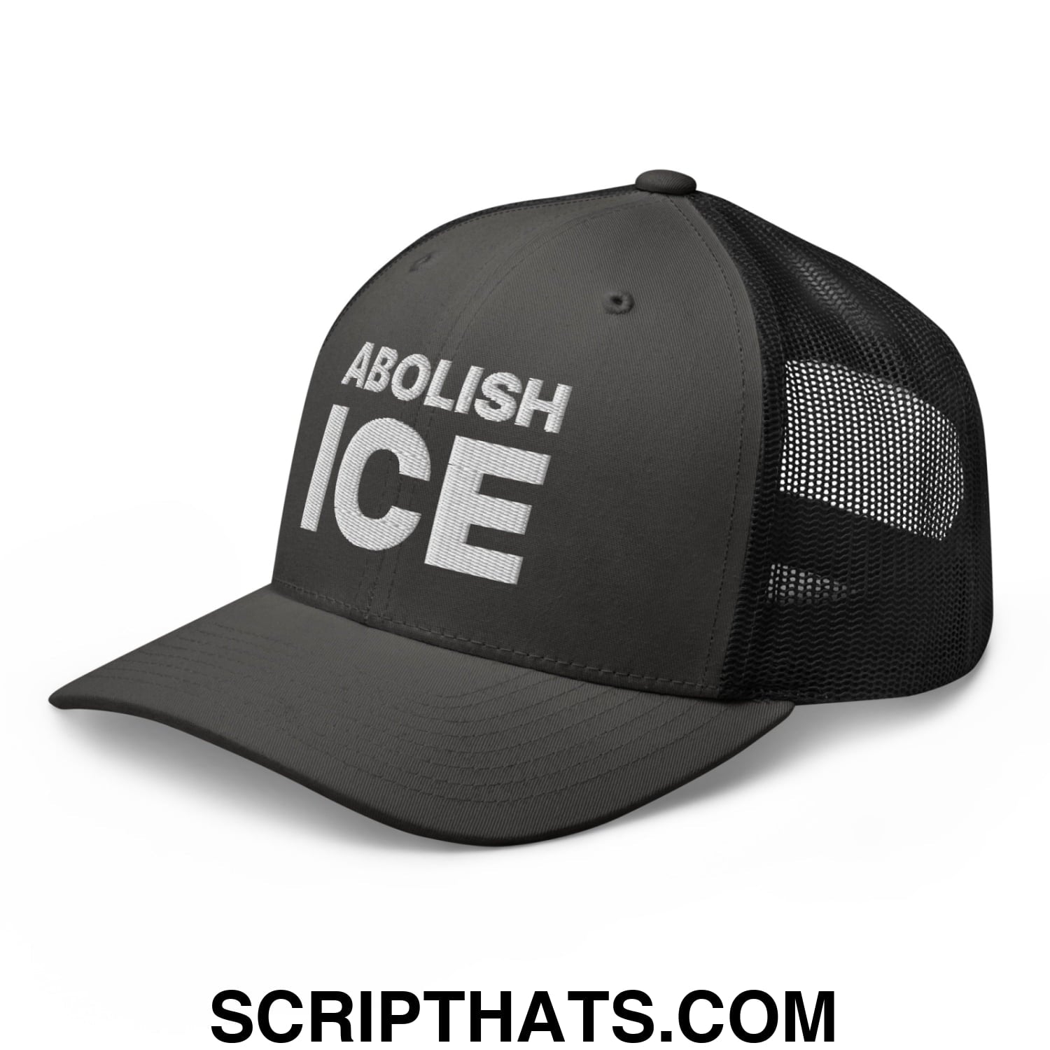 Abolish ICE Embroidered Mesh Trucker Hat Charcoal Black