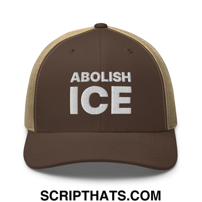 Abolish ICE Embroidered Mesh Trucker Hat Brown Khaki