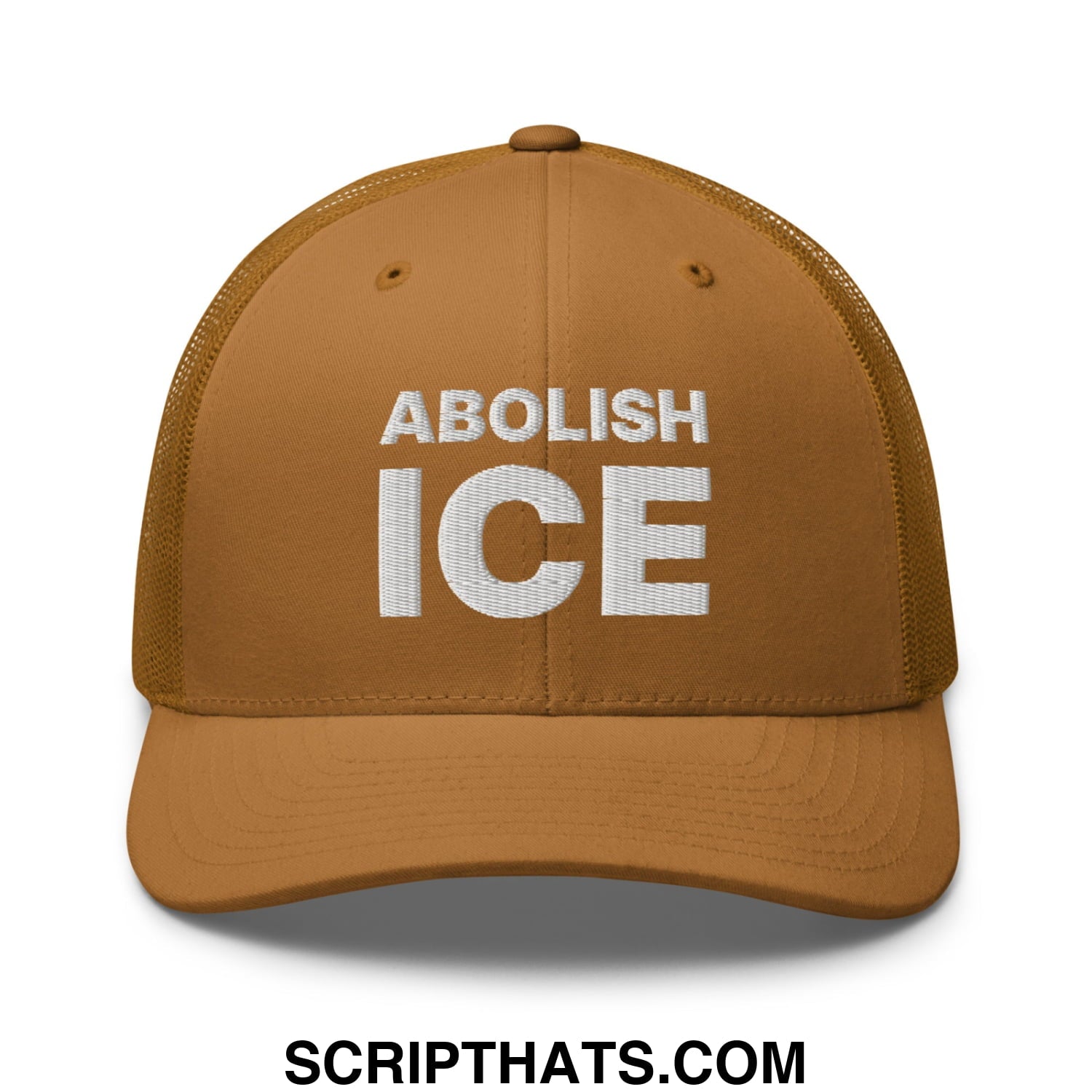 Abolish ICE Embroidered Mesh Trucker Hat Caramel