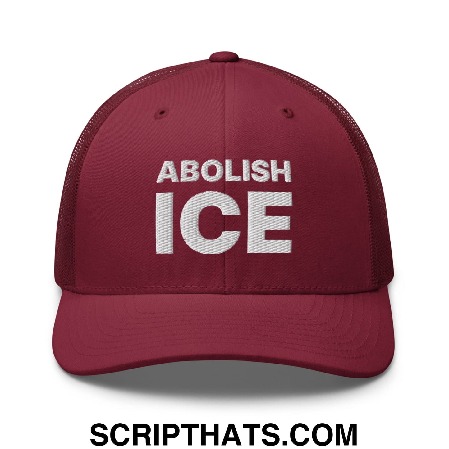 Abolish ICE Embroidered Mesh Trucker Hat Cranberry