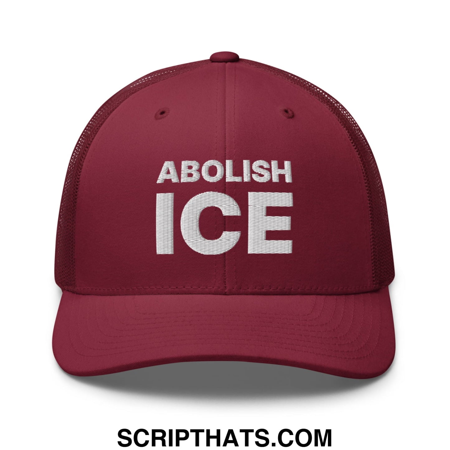 Abolish ICE Embroidered Mesh Trucker Hat Cranberry