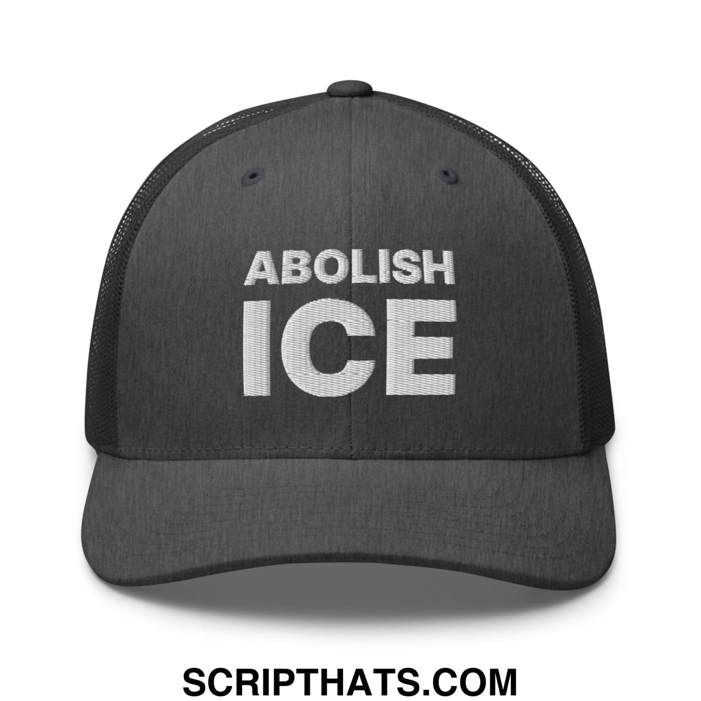 Abolish ICE Embroidered Mesh Trucker Hat Dark Heather Gray
