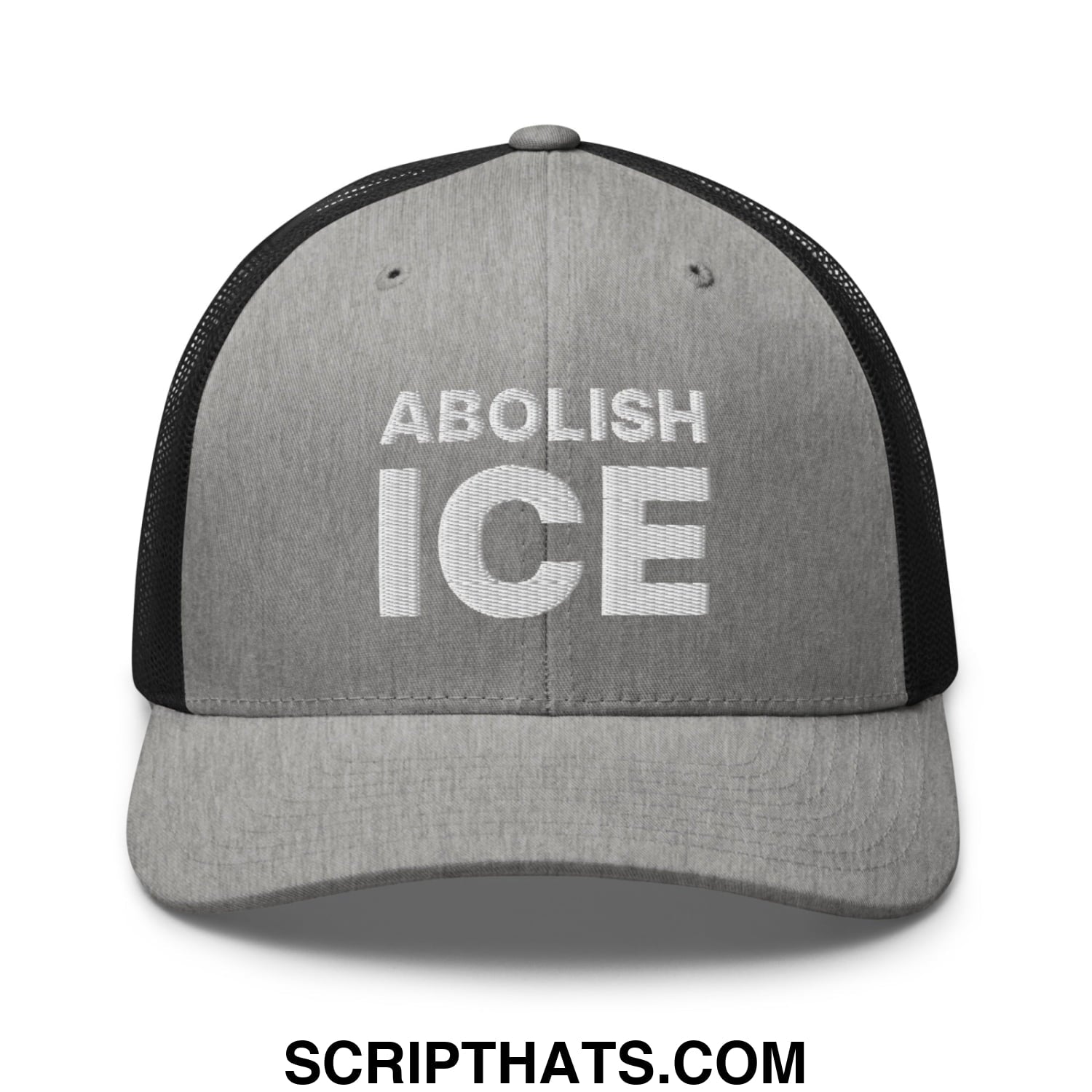 Abolish ICE Embroidered Mesh Trucker Hat Heather Black