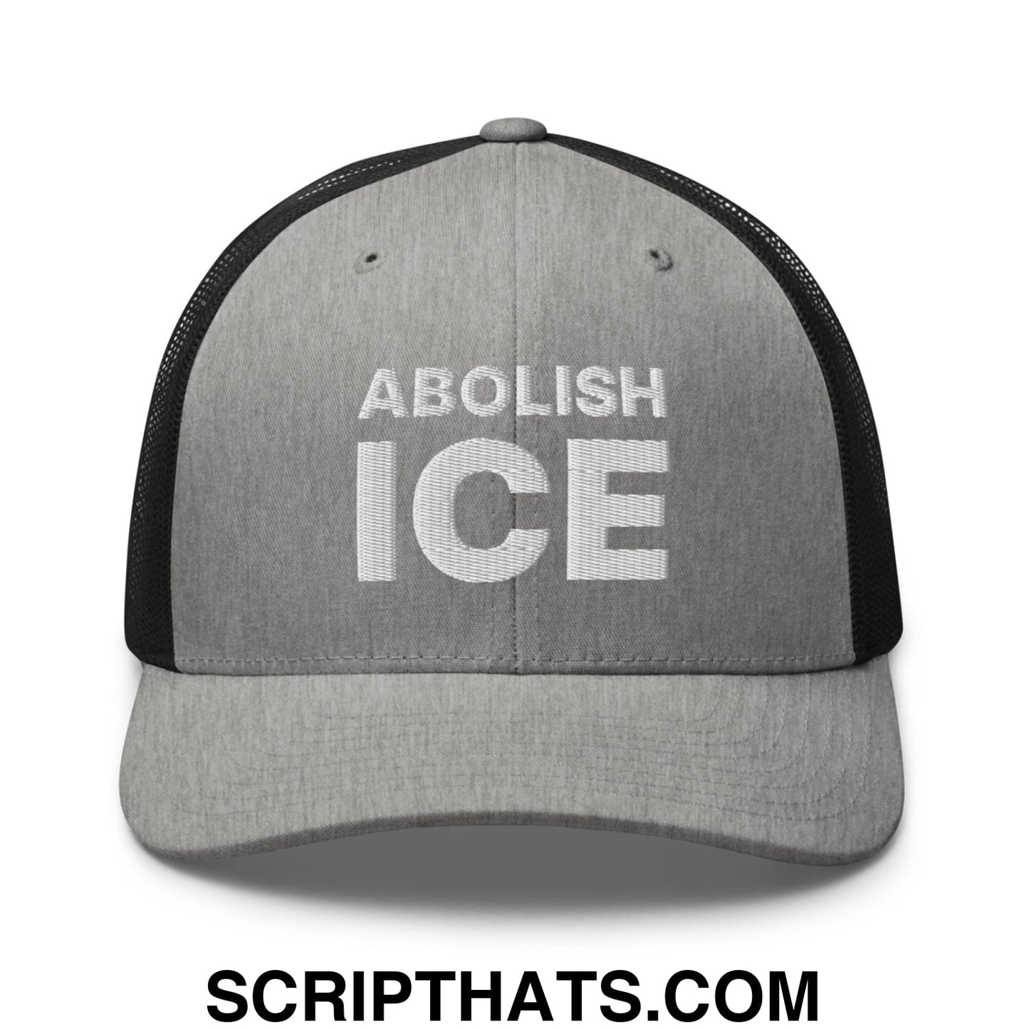 Abolish ICE Embroidered Mesh Trucker Hat Heather Black