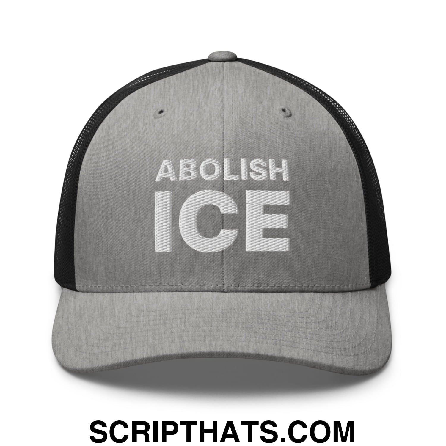 Abolish ICE Embroidered Mesh Trucker Hat Heather Black