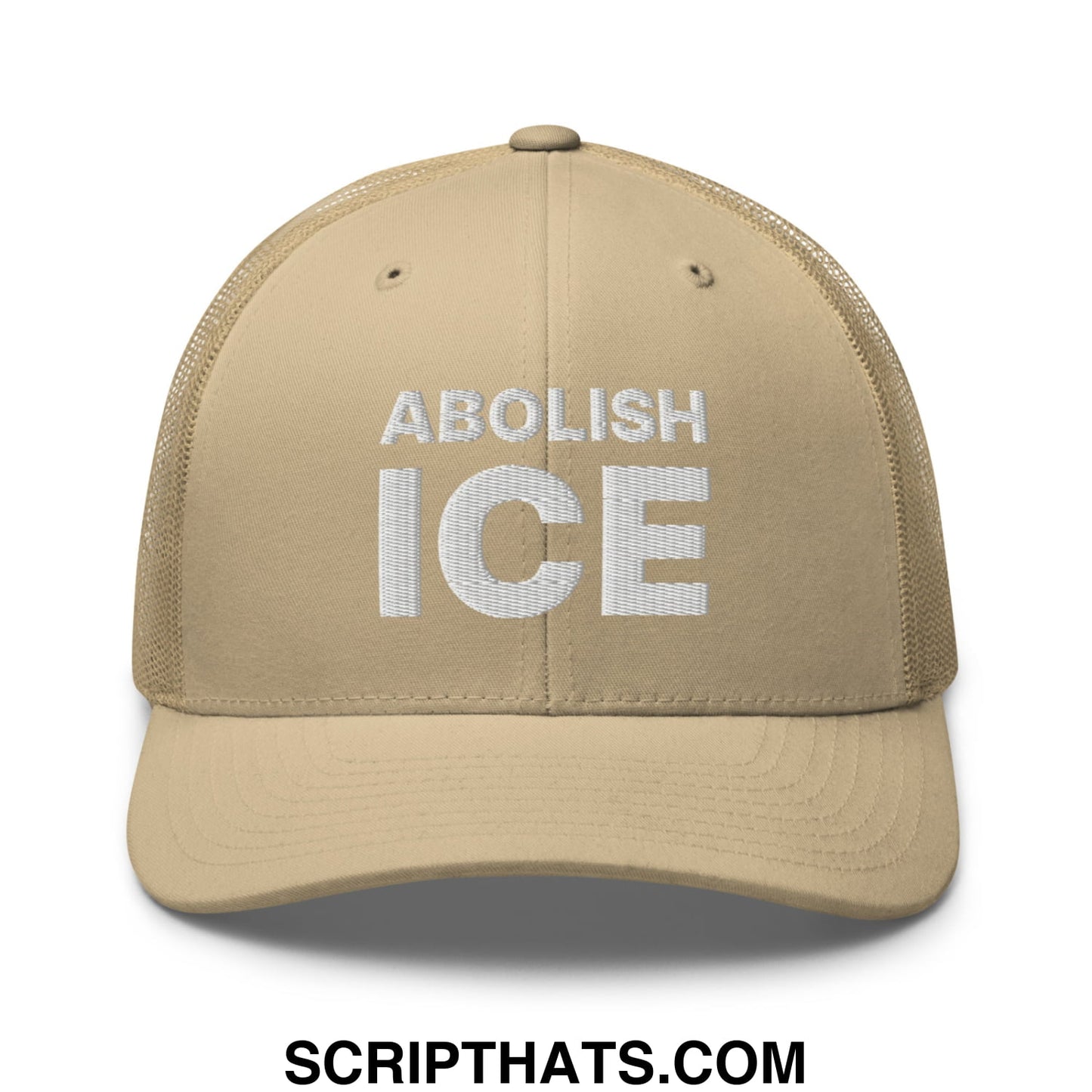 Abolish ICE Embroidered Mesh Trucker Hat Khaki