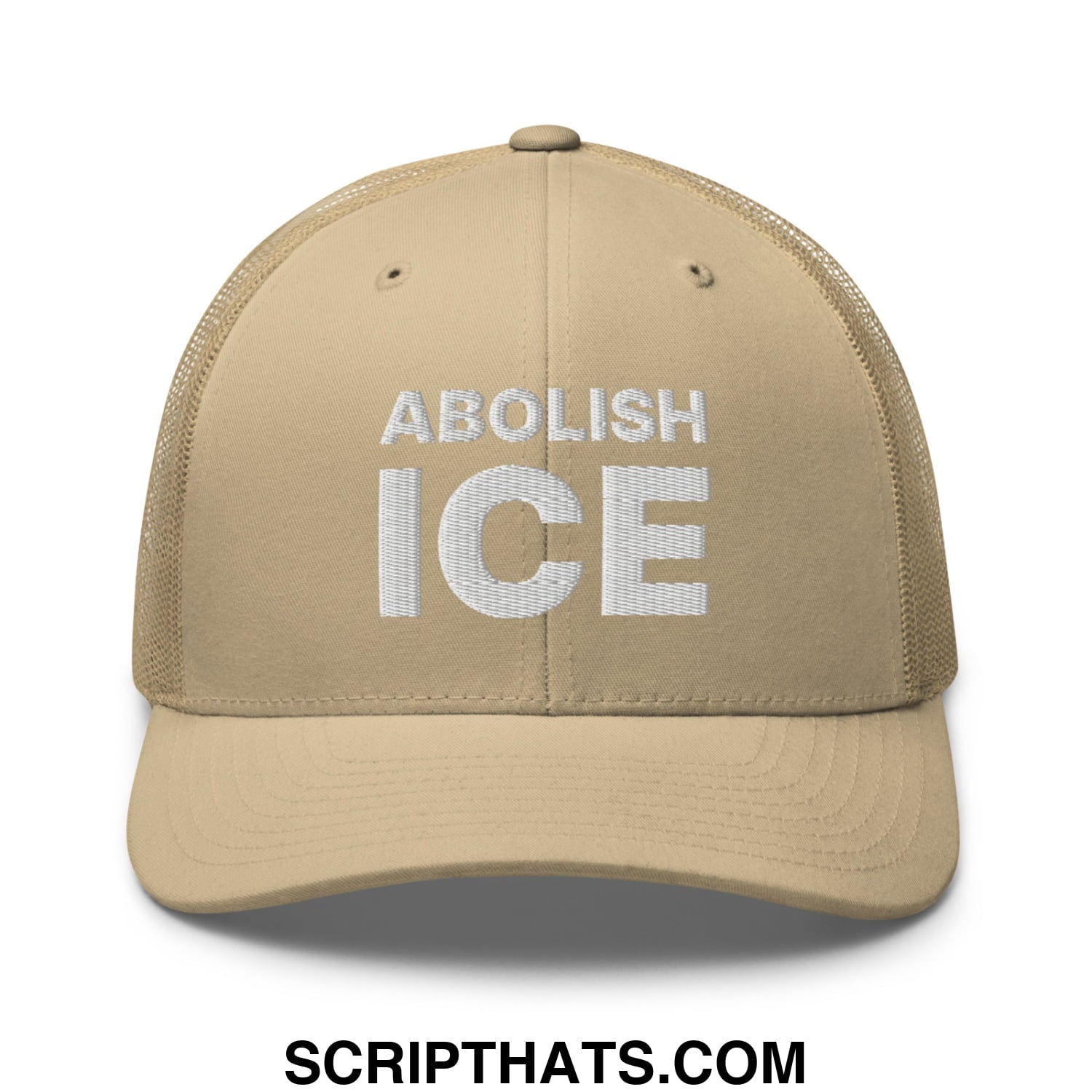 Abolish ICE Embroidered Mesh Trucker Hat Khaki