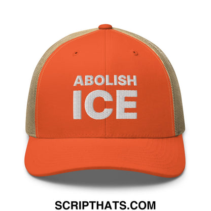 Abolish ICE Embroidered Mesh Trucker Hat Rustic Orange Khaki