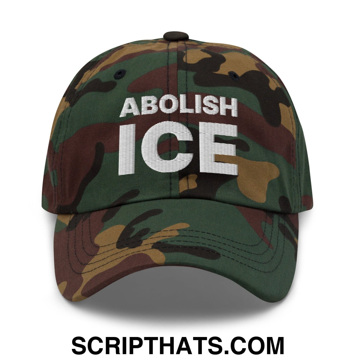 Abolish ICE Embroidered Unstructured Dad Hat Green Camo