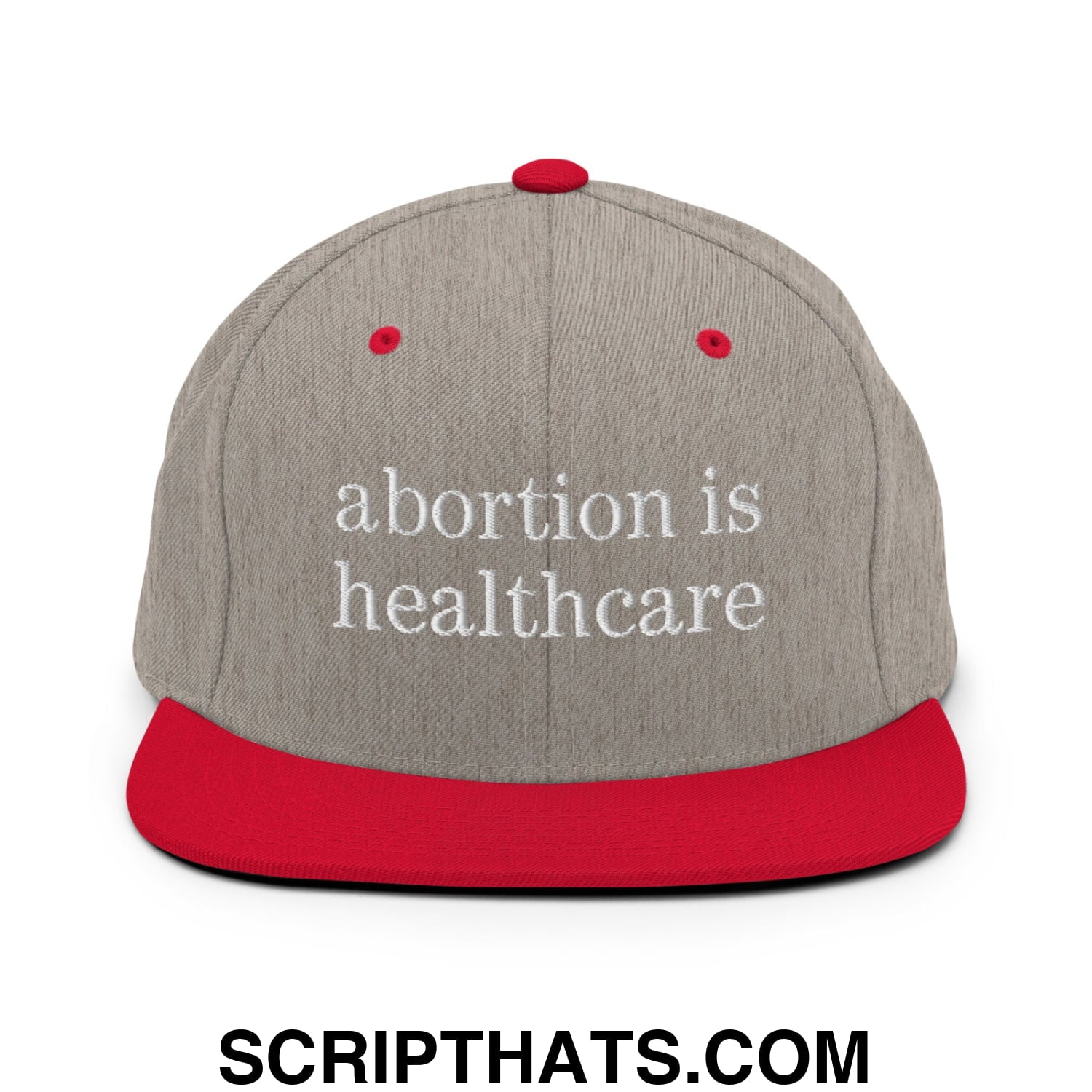 Abortion is Healthcare Embroidered Flat Bill Brim Snapback Hat Heather Grey Red
