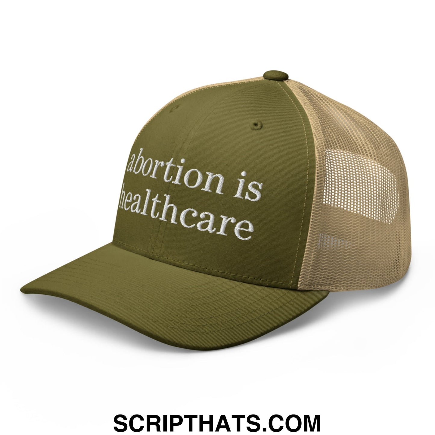 Abortion is Healthcare Embroidered Mesh Trucker Hat Moss Khaki
