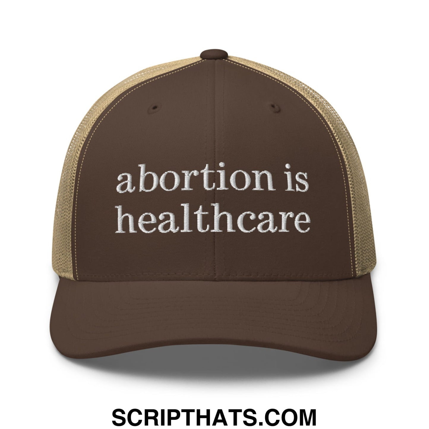 Abortion is Healthcare Embroidered Mesh Trucker Hat Brown Khaki