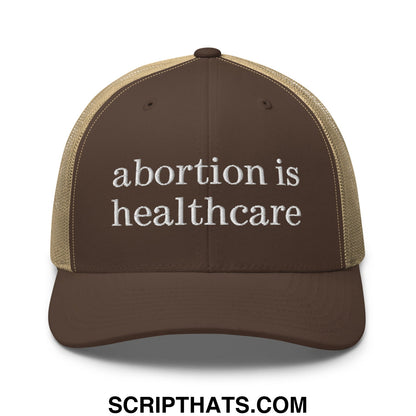 Abortion is Healthcare Embroidered Mesh Trucker Hat Brown Khaki