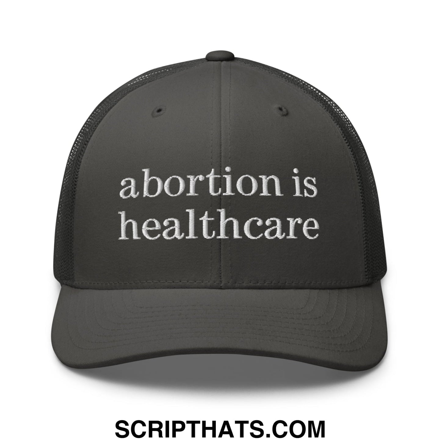 Abortion is Healthcare Embroidered Mesh Trucker Hat Charcoal