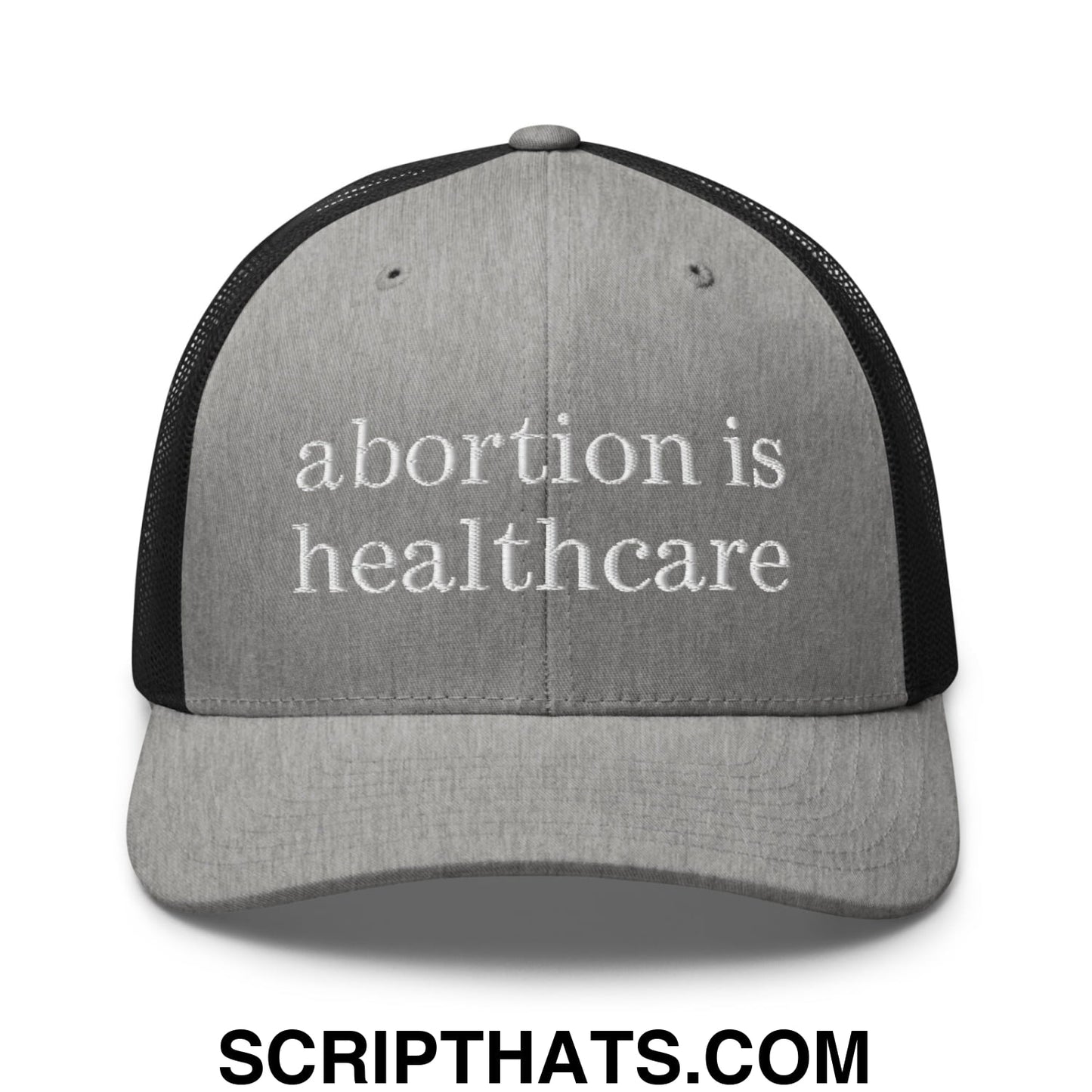Abortion is Healthcare Embroidered Mesh Trucker Hat Heather Black