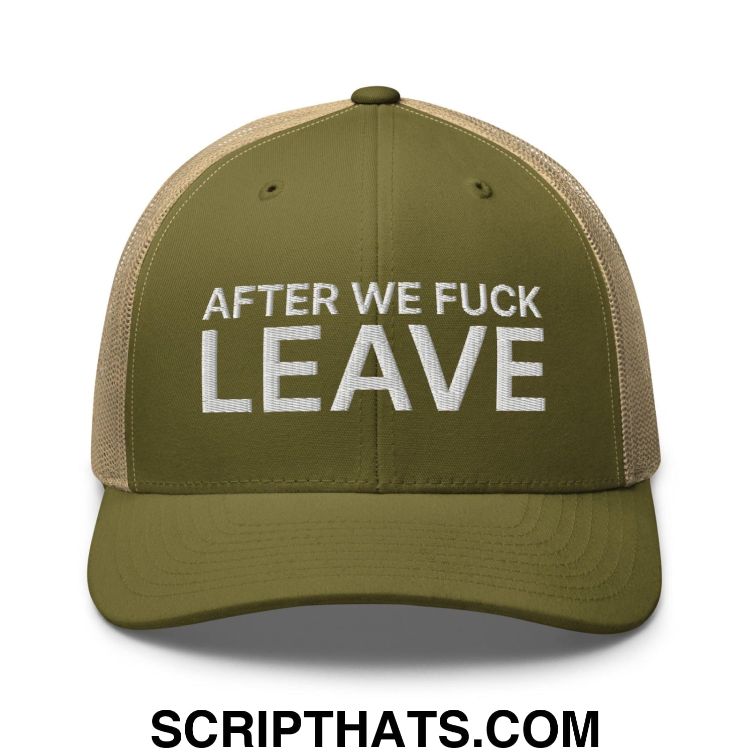 After We Fuck Leave Retro Trucker Hat Moss Khaki