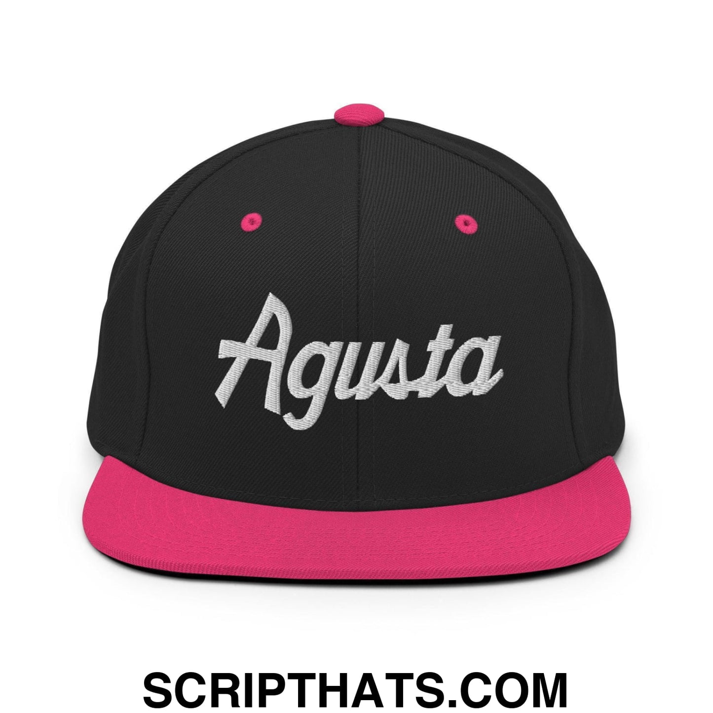 Agusta Script Snapback Hat Black Neon Pink
