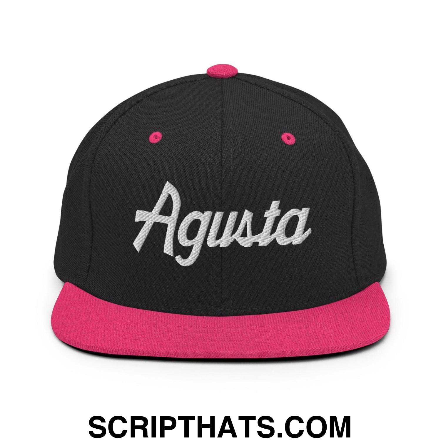 Agusta Script Snapback Hat Black Neon Pink