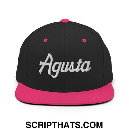 Agusta Script Snapback Hat Black Neon Pink