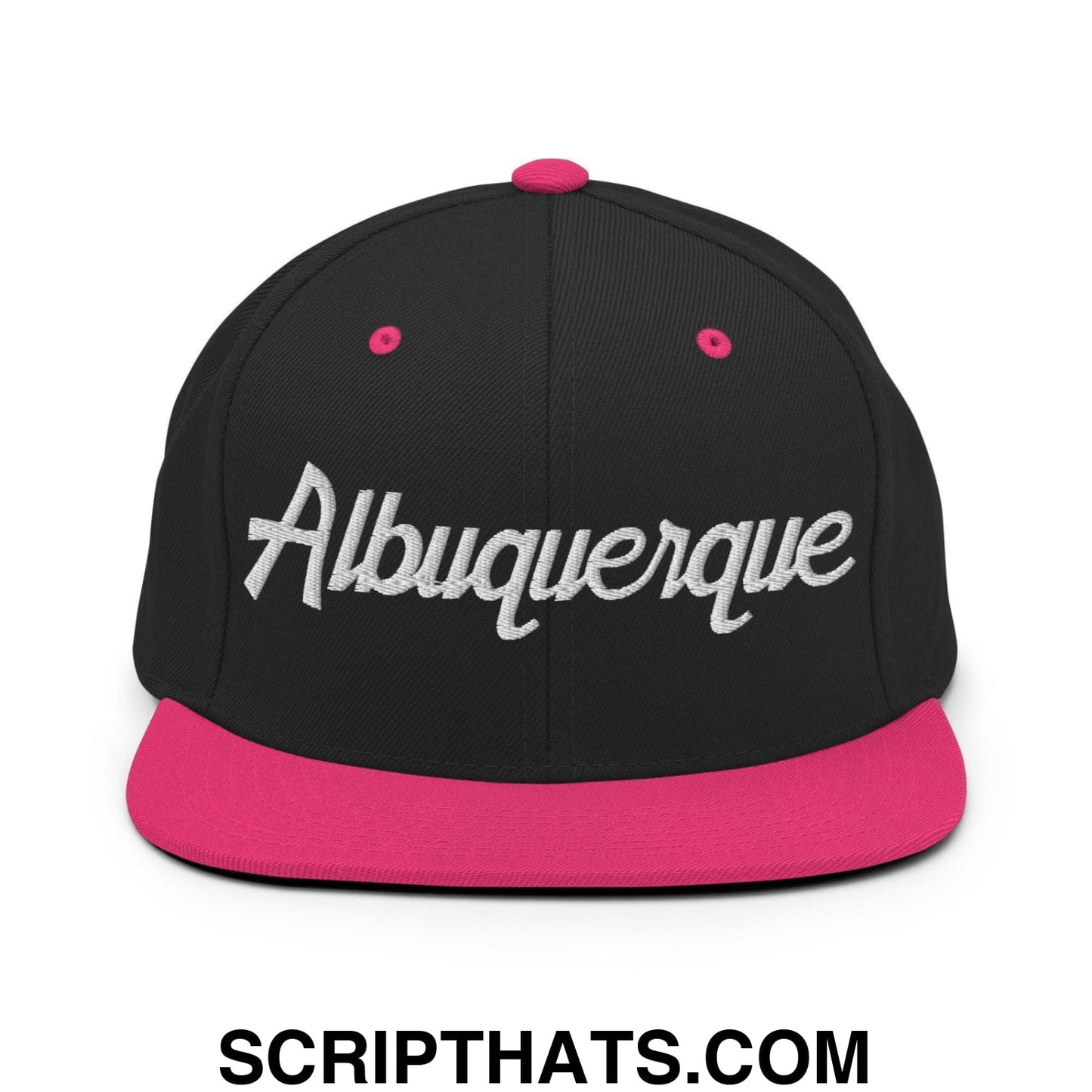 Albuquerque Script Snapback Hat Black Neon Pink