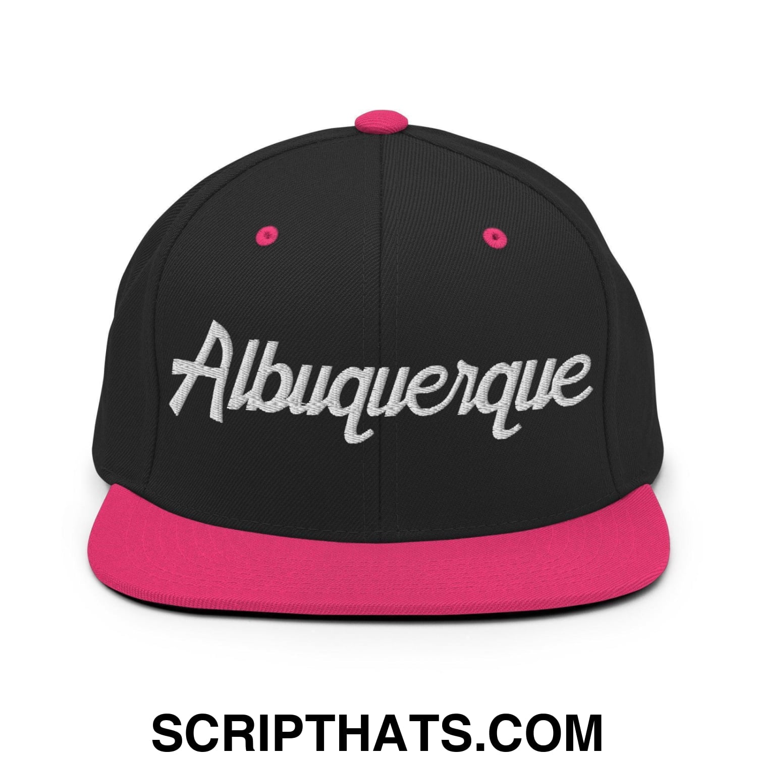Albuquerque Script Snapback Hat Black Neon Pink