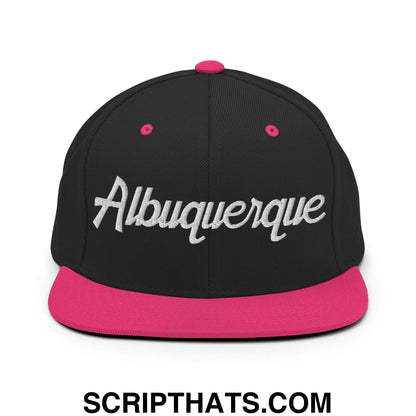 Albuquerque Script Snapback Hat Black Neon Pink