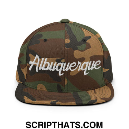 Albuquerque Script Snapback Hat Green Camo