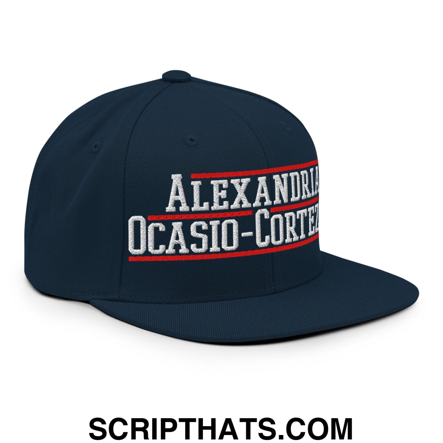 Alexandria Ocasio-Cortez AOC 2028 Embroidered Flat Bill Brim Snapback Hat Dark Navy
