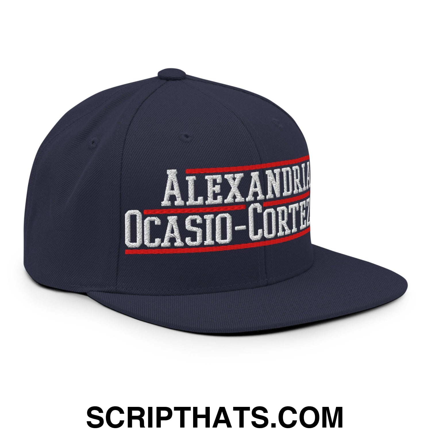 Alexandria Ocasio-Cortez AOC 2028 Embroidered Flat Bill Brim Snapback Hat Navy