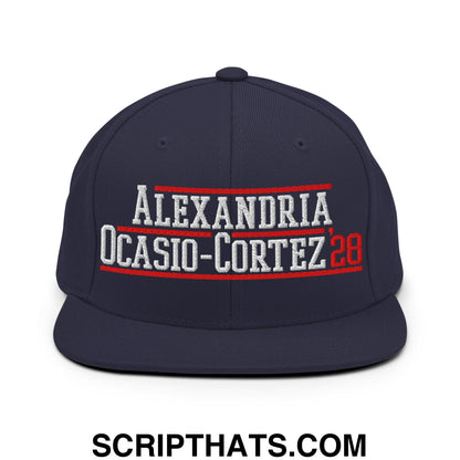 Alexandria Ocasio-Cortez AOC 2028 Embroidered Flat Bill Brim Snapback Hat Navy