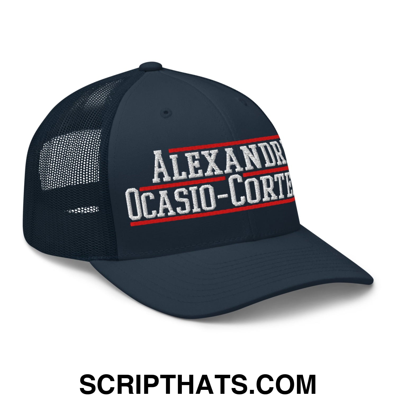 Alexandria Ocasio-Cortez AOC 2028 Embroidered Mesh Trucker Hat Navy
