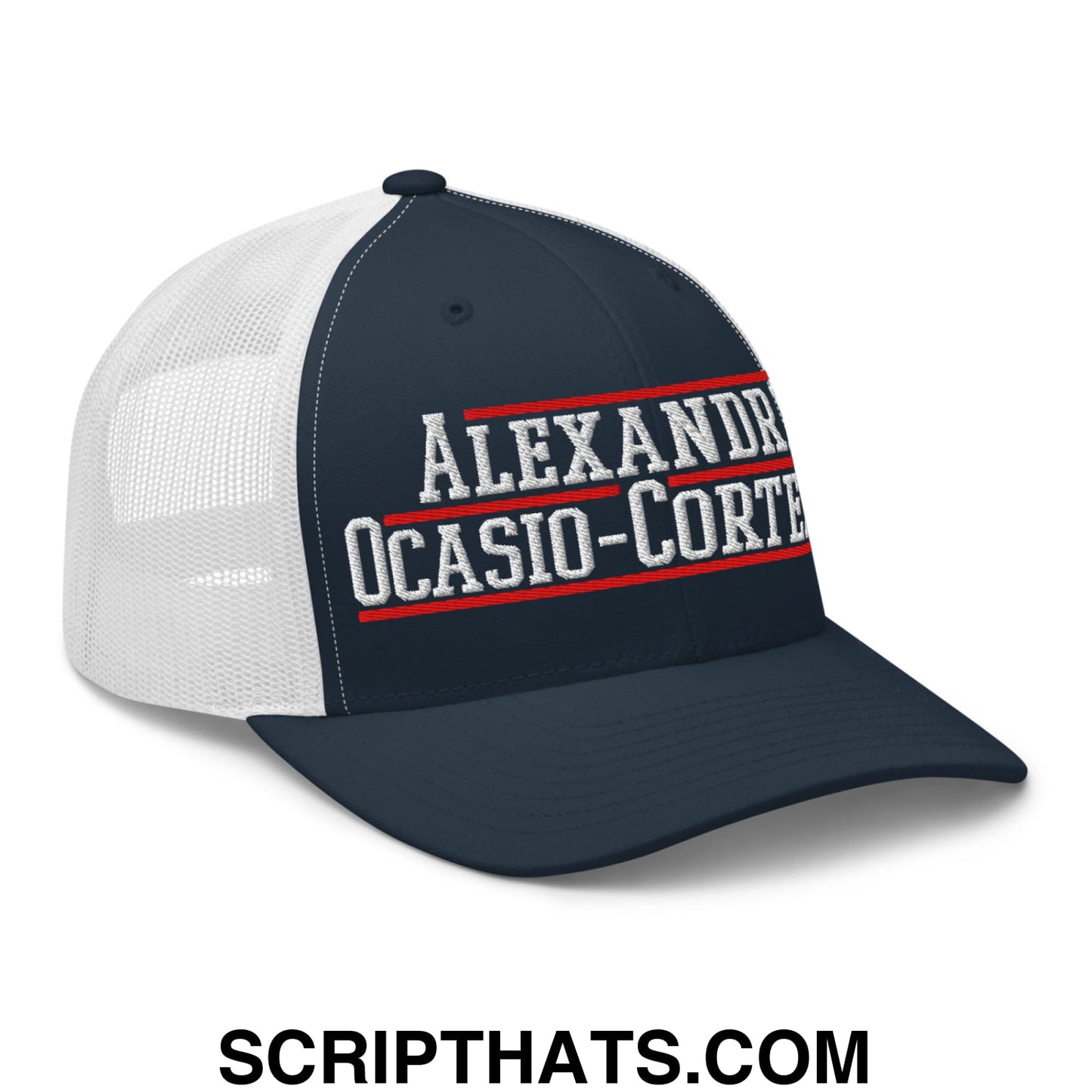 Alexandria Ocasio-Cortez AOC 2028 Embroidered Mesh Trucker Hat Navy White
