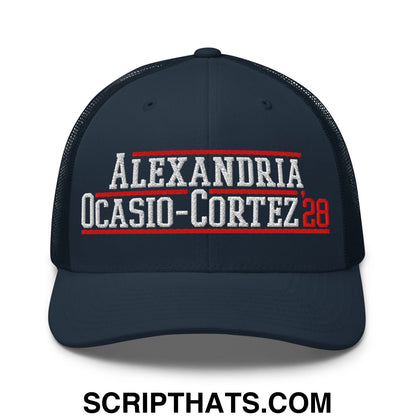 Alexandria Ocasio-Cortez AOC 2028 Embroidered Mesh Trucker Hat Navy