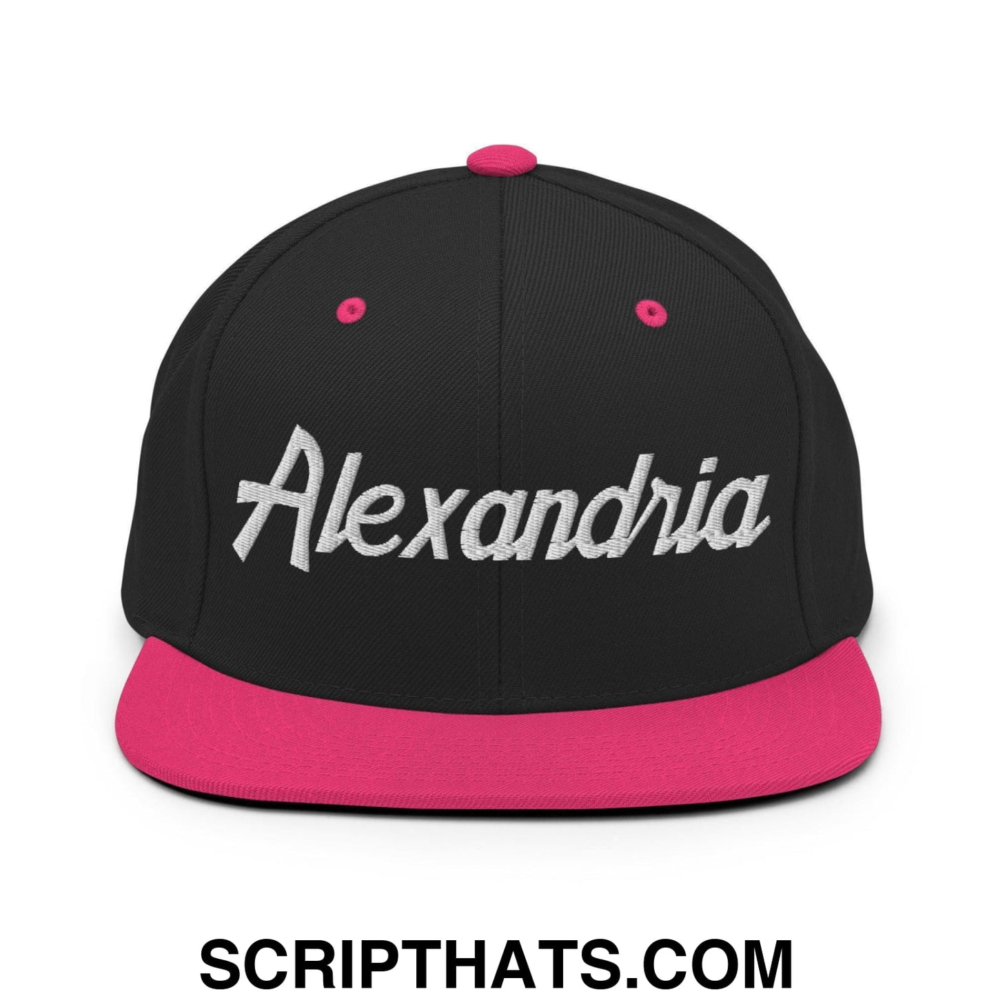 Alexandria Script Snapback Hat Black Neon Pink