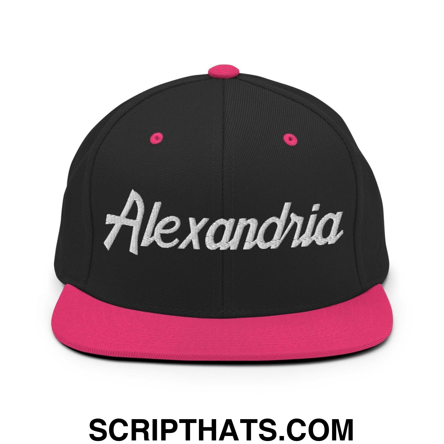 Alexandria Script Snapback Hat Black Neon Pink