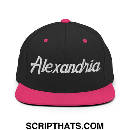 Alexandria Script Snapback Hat Black Neon Pink